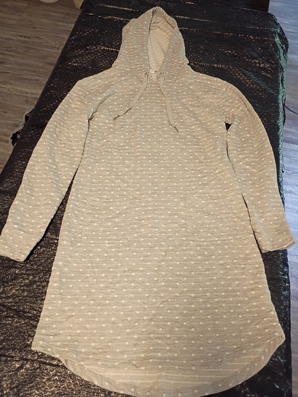 The Limited Cream Dot Hooded Long-Sleeve Tunic Dress